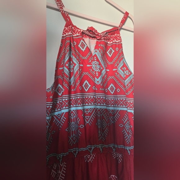 Cupshe Vibrant Red and Blue Patterned Midi Dress (B1) - Picture 5 of 9